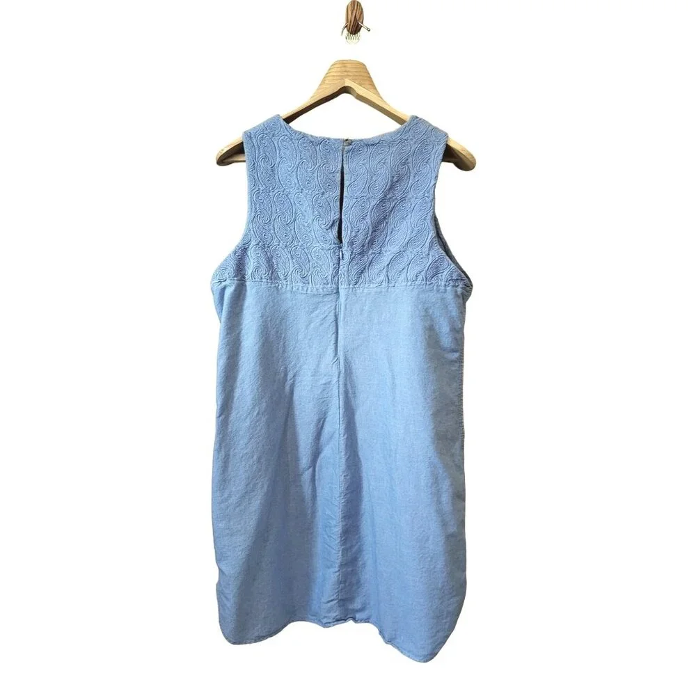 Hatley Womens XL Sleeveless Blue Paisley Embroidered Cotton Tunic Top